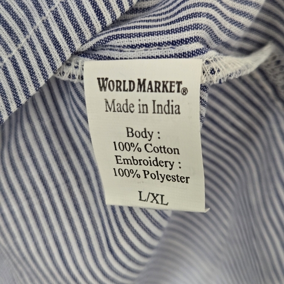 NWT World Market Boho Embroidered Floral Sleeve Blouse - Blue Stripe Size L/XL - Picture 6 of 8